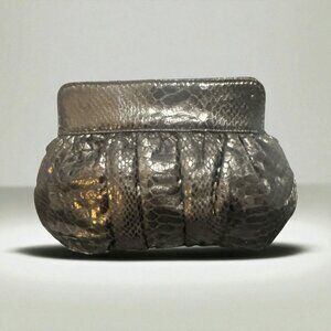 White House Black Market Snake Embossed Clutch Pleated Evening Bag Chain Strap